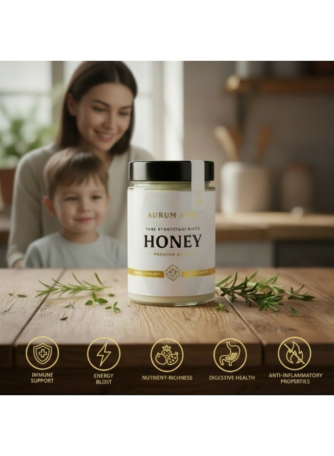 Aurum Apis Kyrgyzstani White Honey, 100% Raw Unfiltered Pure Honey, Hand Harvested Organic Honey, Non-GMO, Rich in Nutrients & Energy Source, Respiratory Relief, Certified Honey – 500g Honey Jar - Image 5